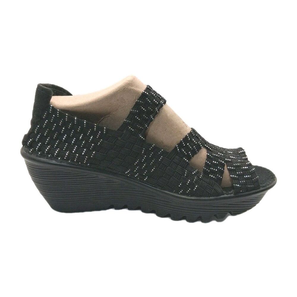 Bernie Mev Woven Platform Wedge Cutout Shoes US 10.5 Black Comfort Minimalist
